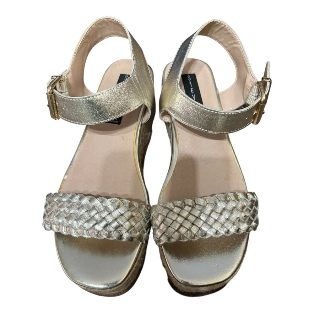 Steven by Steve Madden Sabble Gold Espadrille Wedge Sandals Size 8